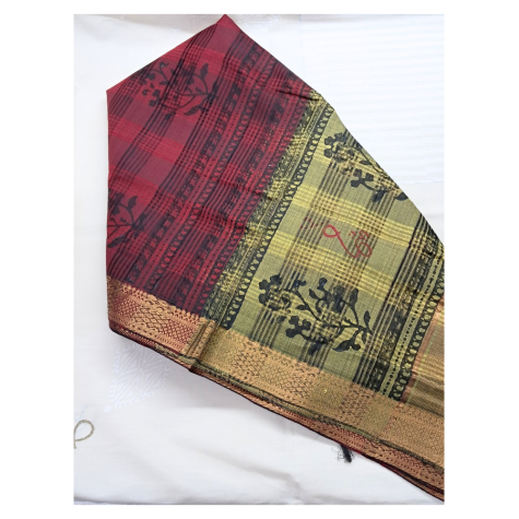 Dupatta: Mangalagiri Cotton in Colour with Zari Border