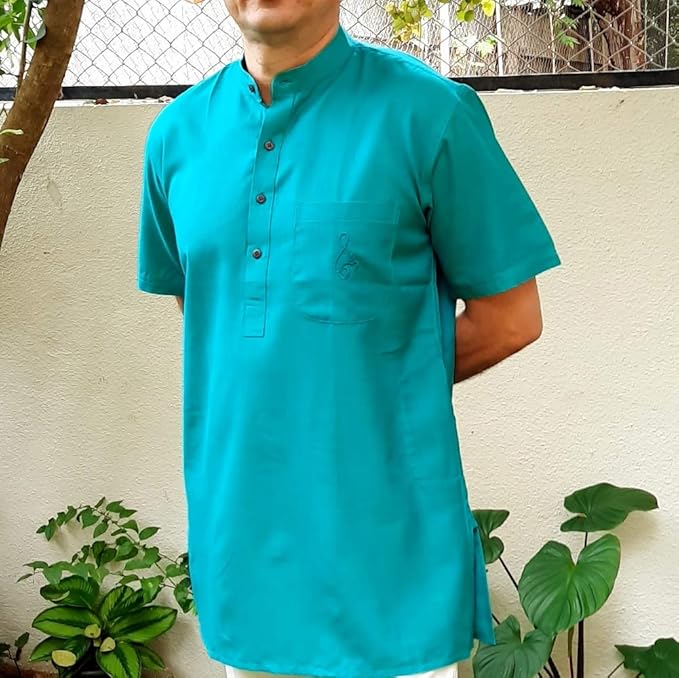 Kurta Short for Men in Matka Cotton - Aqua