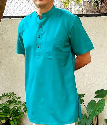 Kurta Short for Men in Matka Cotton - Aqua