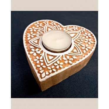 Heart Hand Carved Blocks Tea Light Holders