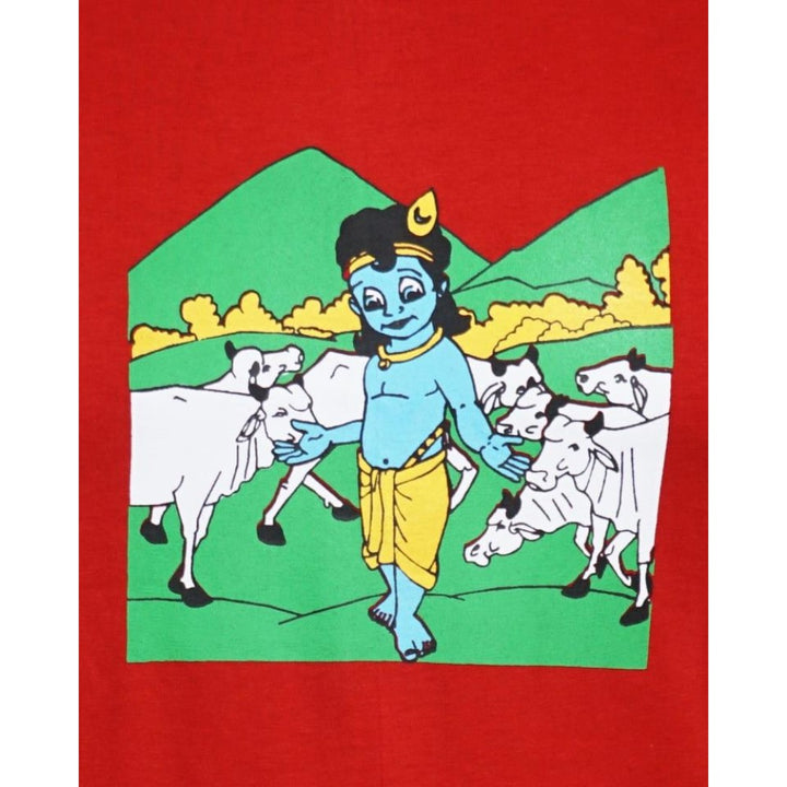 T-Shirt: Kids - Krishna with Cows - Orange