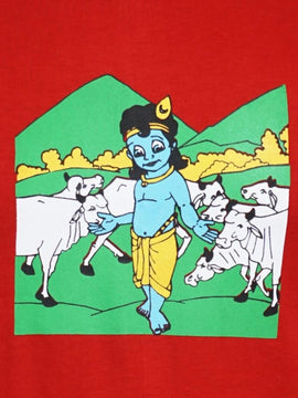 T-Shirt: Kids - Krishna with Cows - Orange