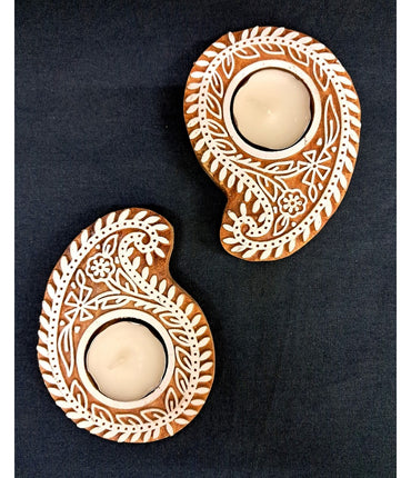 Paisley Hand Carved Blocks Tea Light Holders