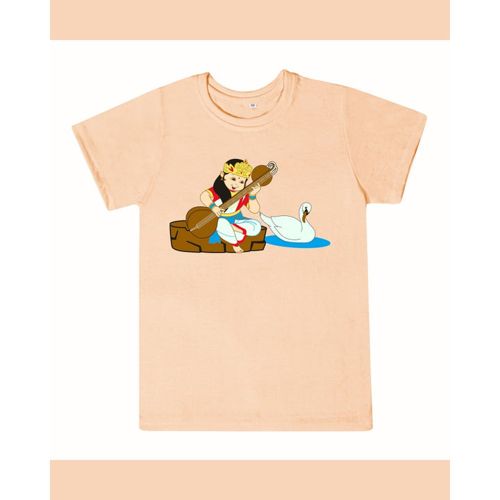 T-Shirt: Kids - Saraswati with Veena - Peach