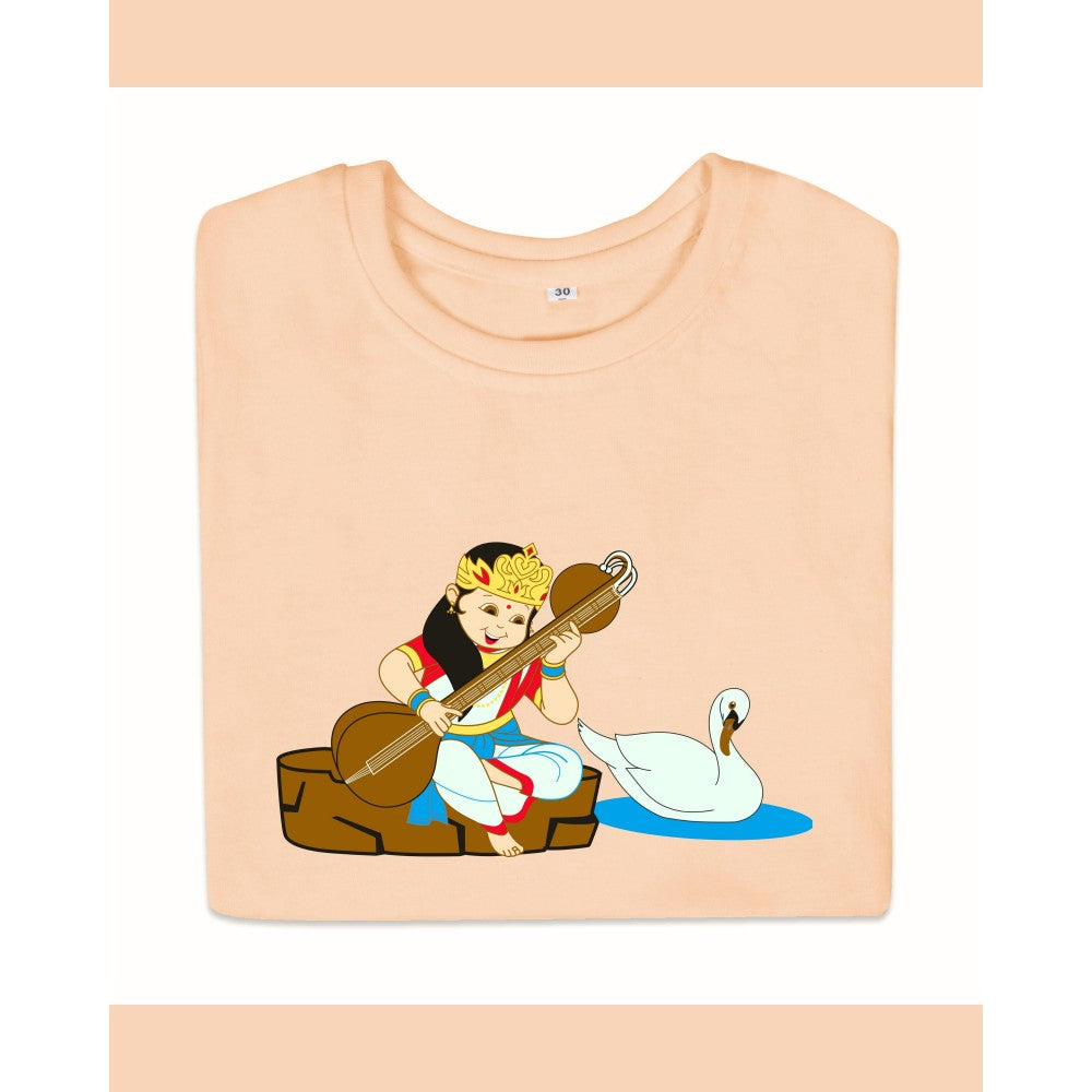 T-Shirt: Kids - Saraswati with Veena - Peach