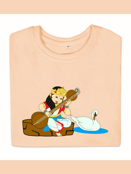 T-Shirt: Kids - Saraswati with Veena - Peach